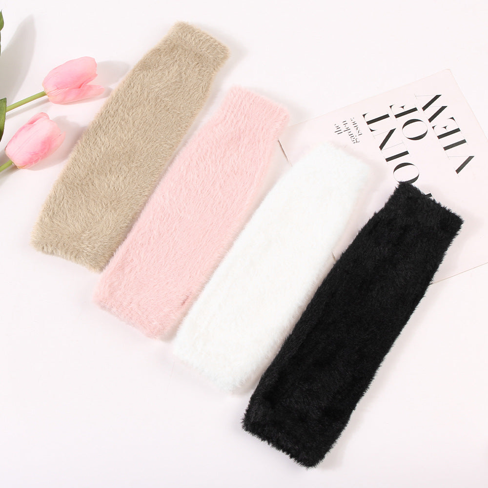 Cute Fuzzy Warm Solid Color Fingerless Gloves