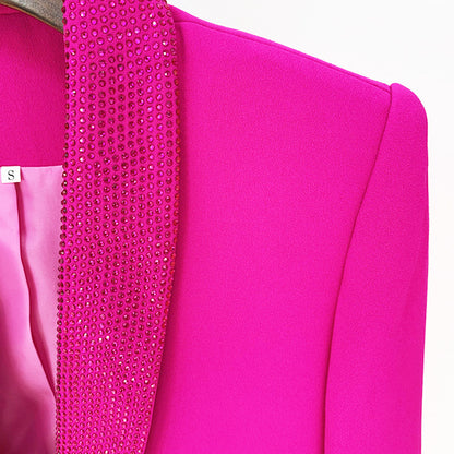 Luxury Ostrich Feather Trimmed Blazer With Rhinestones