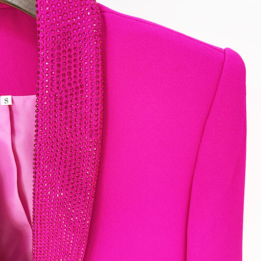 Luxury Ostrich Feather Trimmed Blazer With Rhinestones