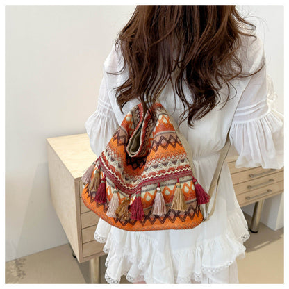 Casual Fringe Tote Bag Cotton for Daily Use