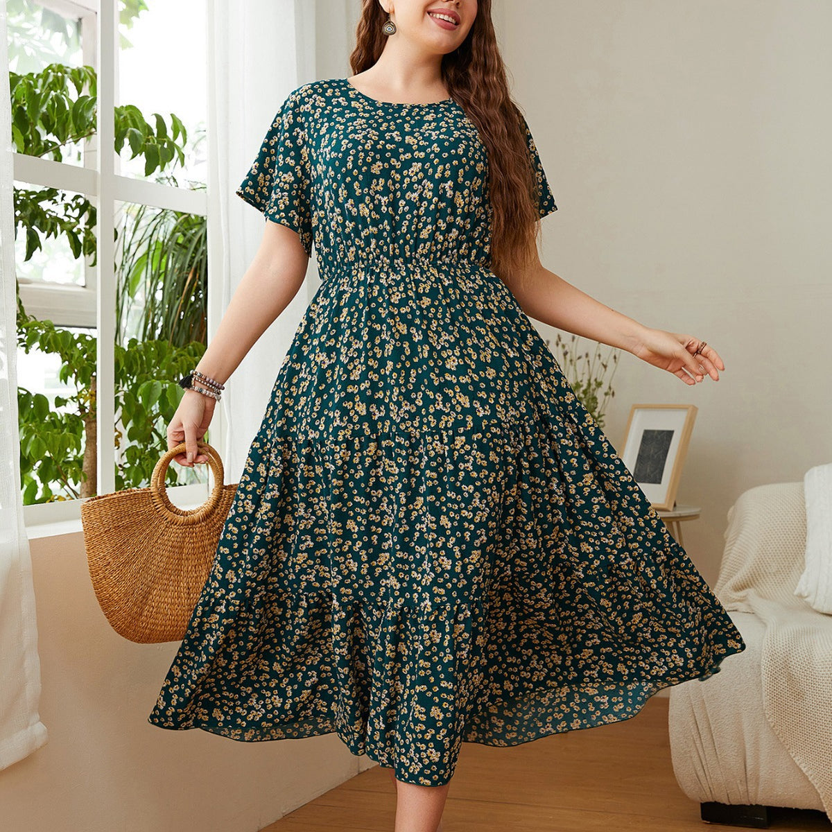 Floral Print Chiffon Maxi Dress Casual Chic