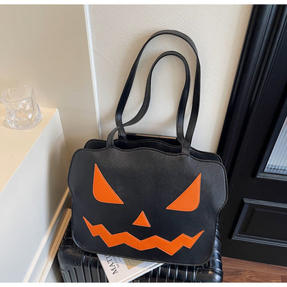 Halloween Pumpkin Tote Bag Stylish Casual Large Capacity Shoulder Bag