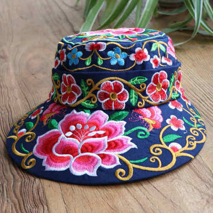 Versatile Ethnic Style Hat, Cotton And Hemp Embroidered Big Eave Hat, Embroidered Hat, Detachable Top, Dual Use Hat