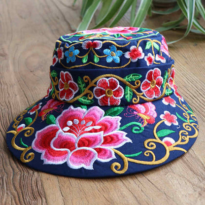 Versatile Ethnic Style Hat, Cotton And Hemp Embroidered Big Eave Hat, Embroidered Hat, Detachable Top, Dual Use Hat