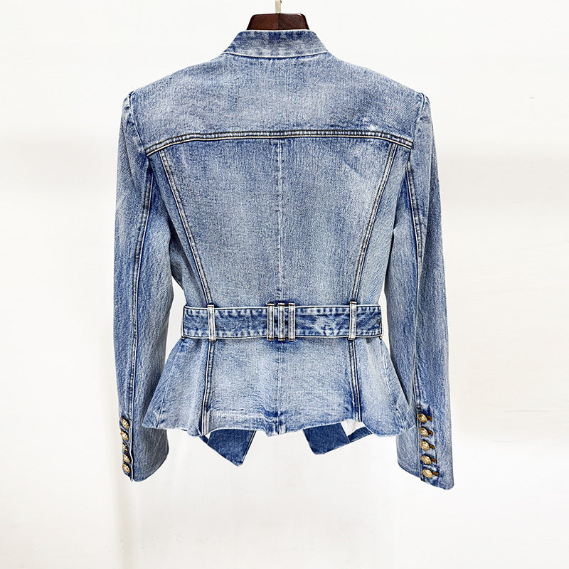 Water-Washed Denim Blazer with Slim Fit