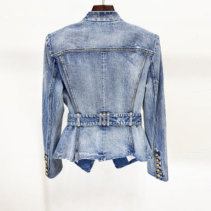Water-Washed Denim Blazer with Slim Fit