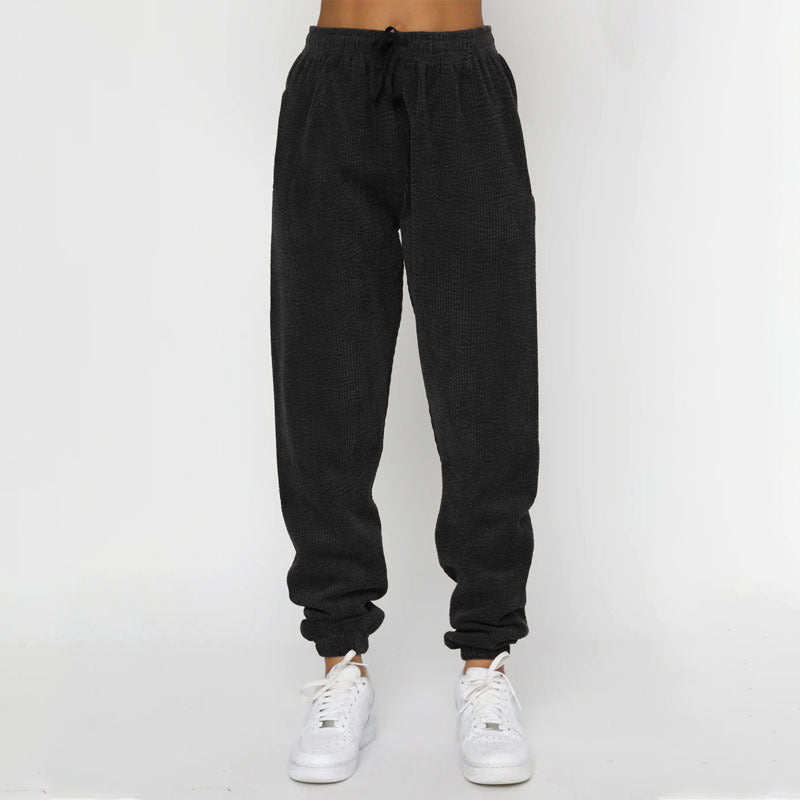 Solid Color Corduroy Casual Pullover Set