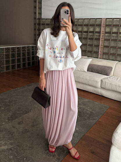 Stylish Tulip Maxi Skirt Elegant Casual Polyester High Slit Skirt