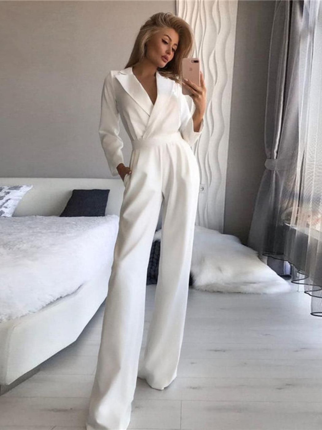 Elegant Midi Jumpsuit With Side Closure In Polyester