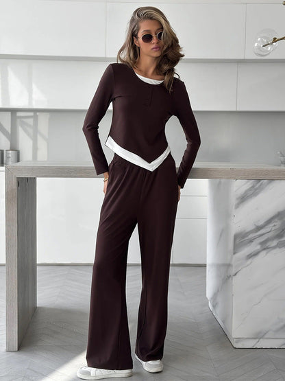 Lazy Color Block Pajama Set for Women
