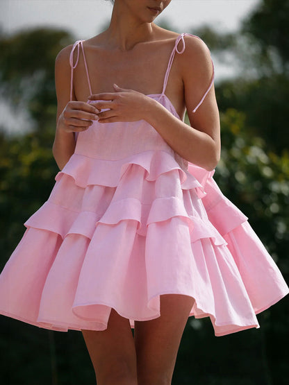 Layered Ruffle Mini Dress Comfortable Casual Cotton