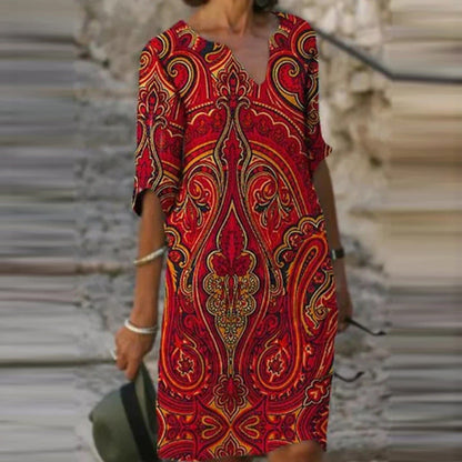 Vintage Style Loose A-Line Print Dress