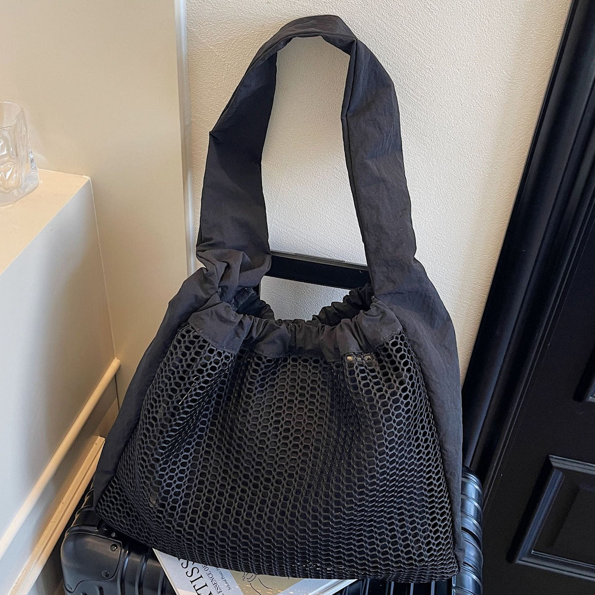 Hollow Nylon Tote Bag Stylish Casual Large Capacity Shoulder Bag