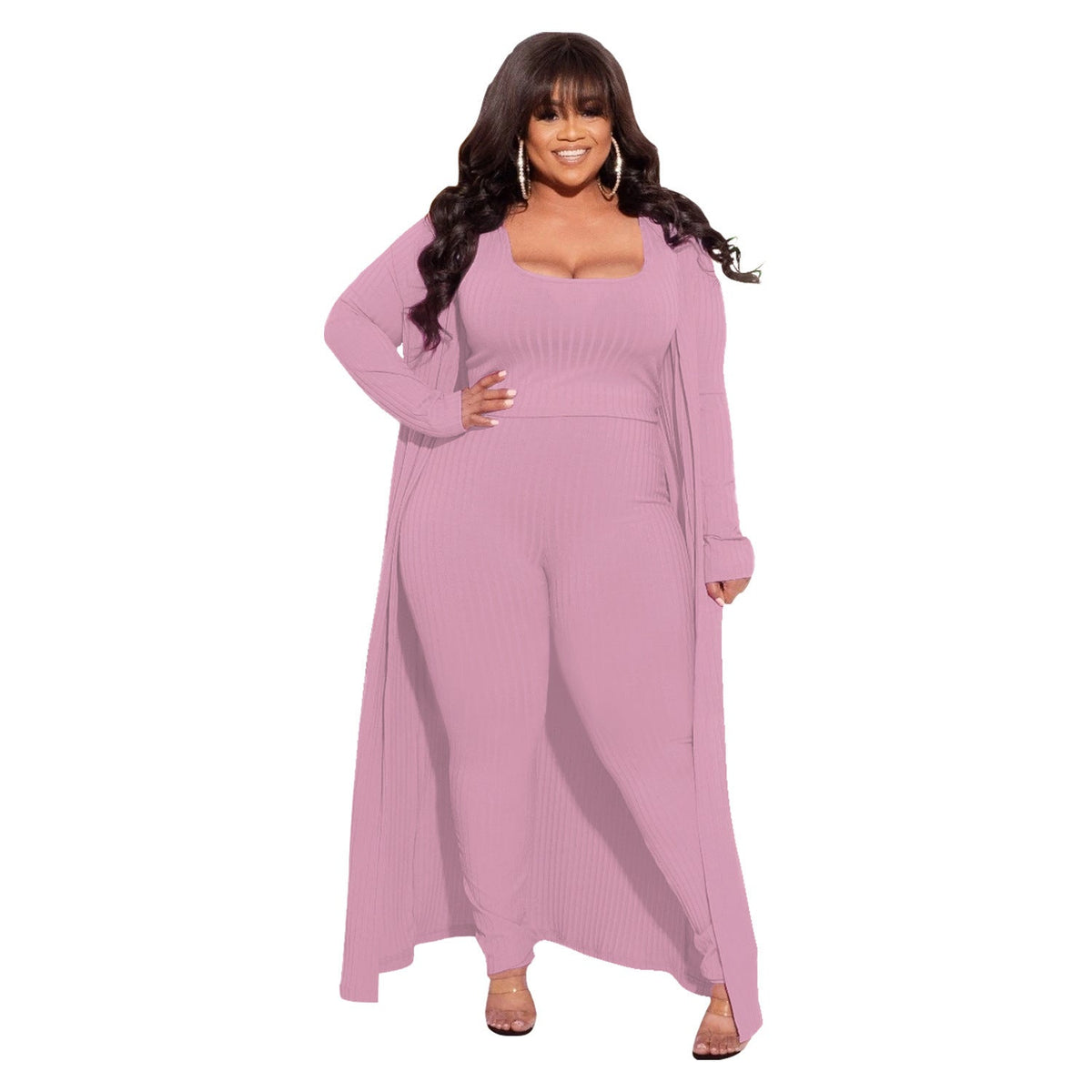 High Stretch Ribbed Three-Piece Set Stylish Casual Outfit