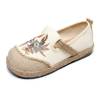 New Cloth Shoes Women'S Hand Wrapped Hemp Edge Pvc Soft Sole Overshoes Ethnic Style Shallow Mouth Embroidered Shoes