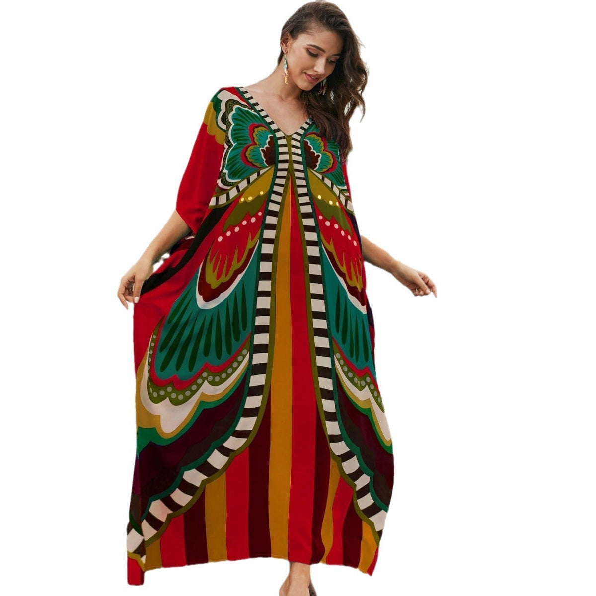 Cotton Printed Beach Cover Shirt Loose Robe Holiday Sunscreen Shirt Bikini Cover Up