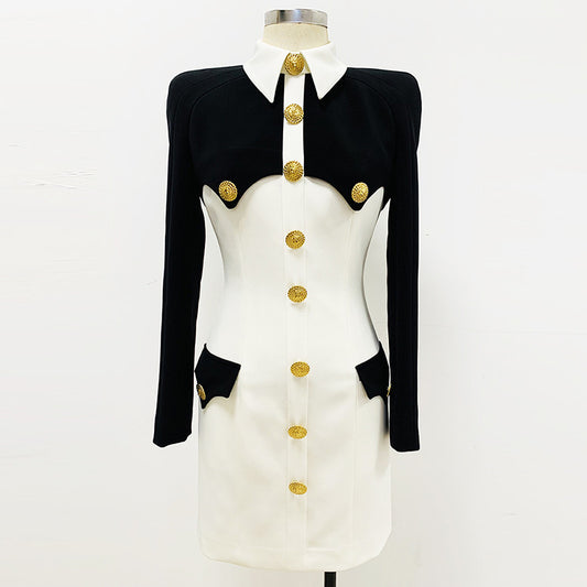 Trendy Color Block Bodycon Shirt Dress