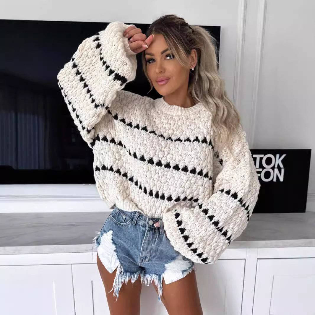 Autumn And Winter New Sweater Thick Needle Loose Plus Size Twist Striped Crew Neck Jumper Women