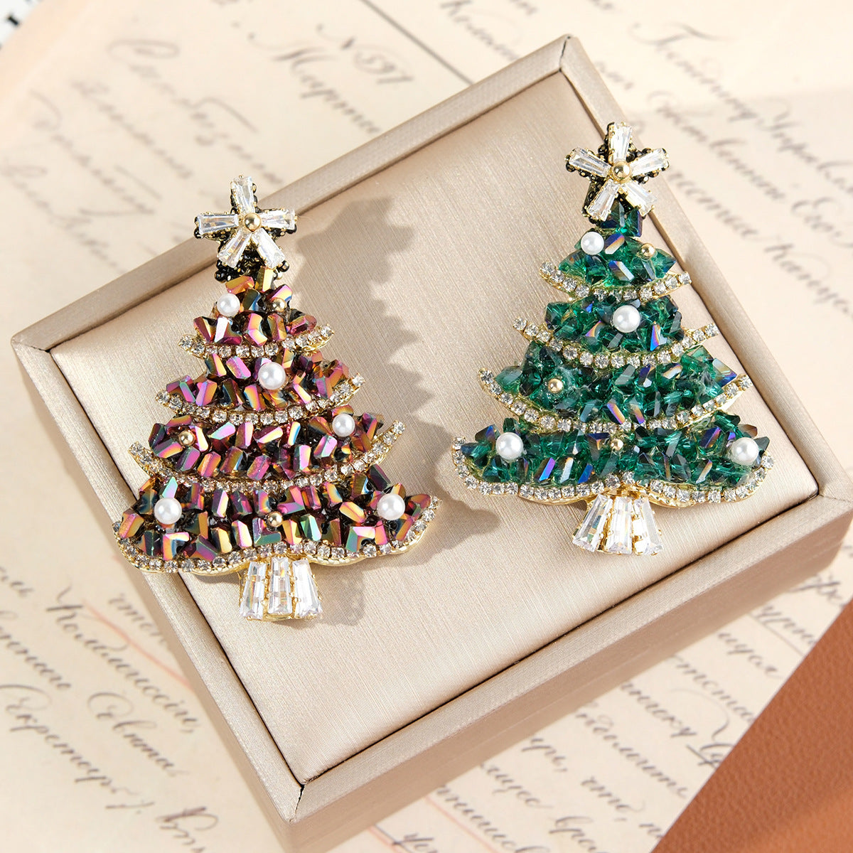 Elegant Crystal Pearl Christmas Tree Brooch