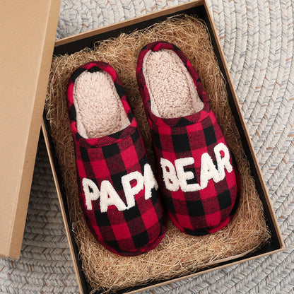 Winter Letter Embroidery Plaid Warm Indoor Slippers