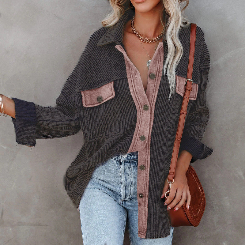 Autumn Winter Street Hipster Lapel Single Row Mouth Long Sleeve Women'S Sweater Jacket