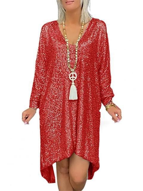 Sequin V-Neck Long Maxi Dress Casual Style