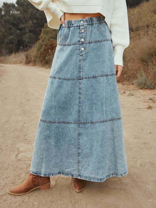 Bohemian Layered A-Line Denim Skirt for Women