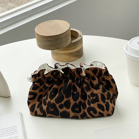 Portable Leopard Print Makeup Bag Stylish Organizer Clutch