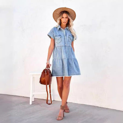 Trendy Casual Denim Short Sleeve Dress