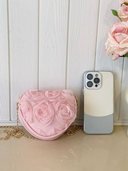 Trendy Heart-Shaped Lace Flower Crossbody Bag
