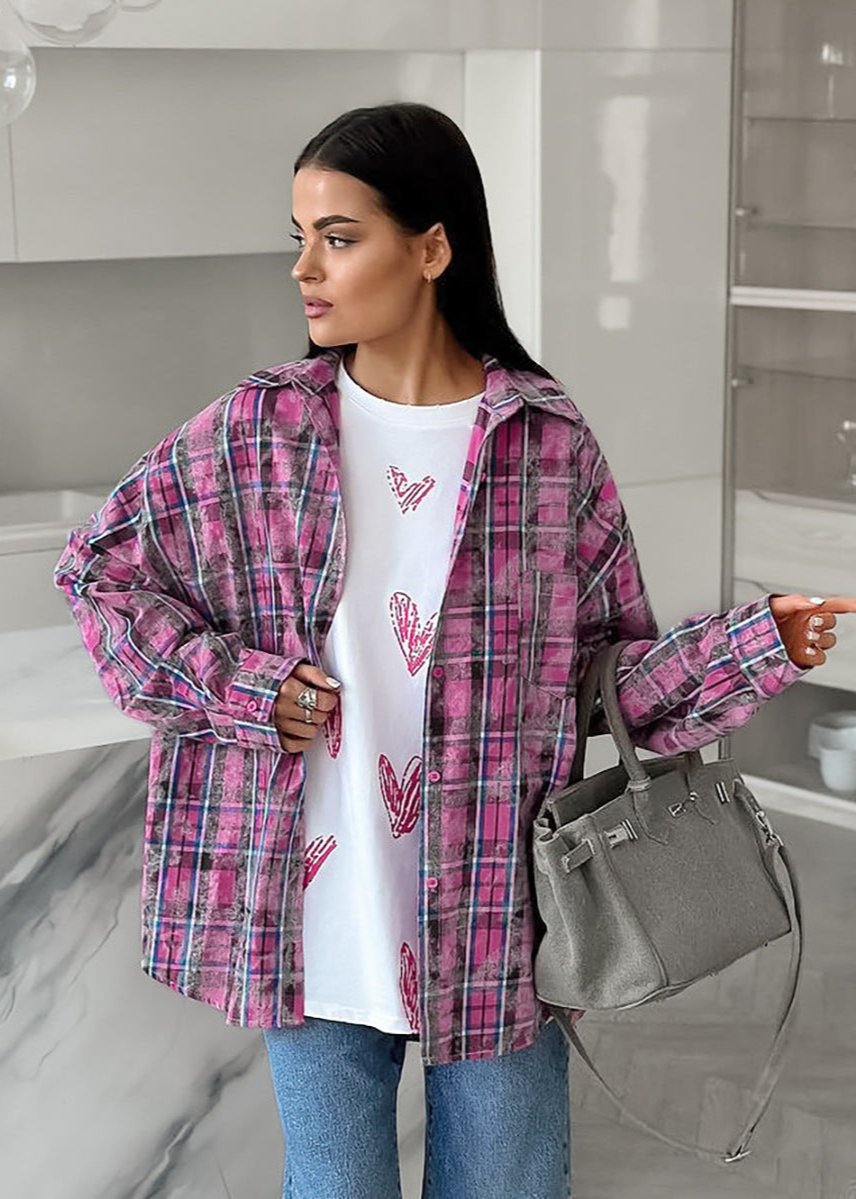 Pink Plaid Oversized Shirt Lightweight Cotton
