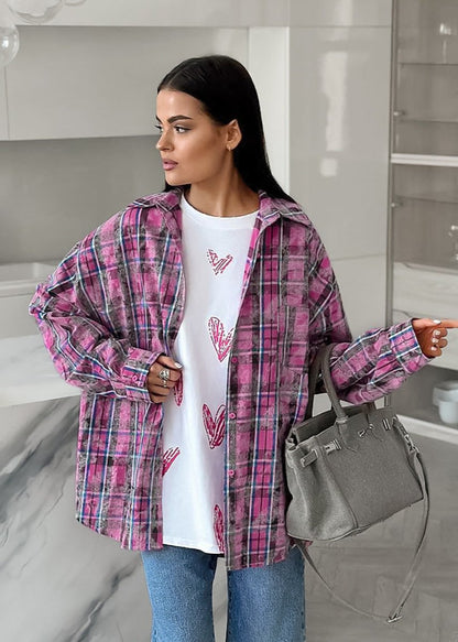 Pink Plaid Oversized Shirt Lightweight Cotton