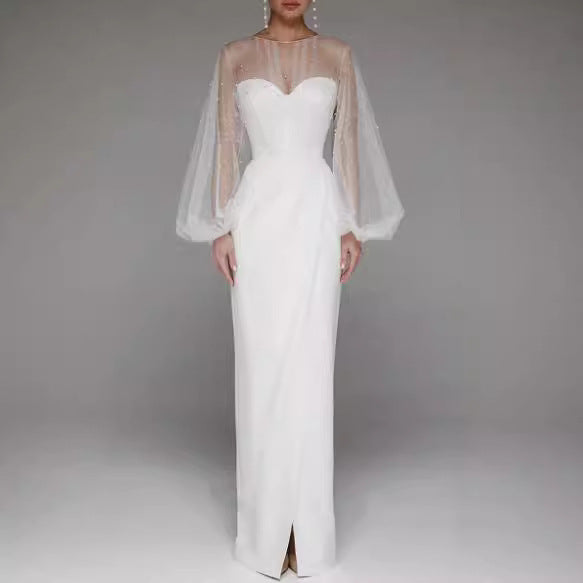 Chic Pearl Detail Long Sleeve Dress