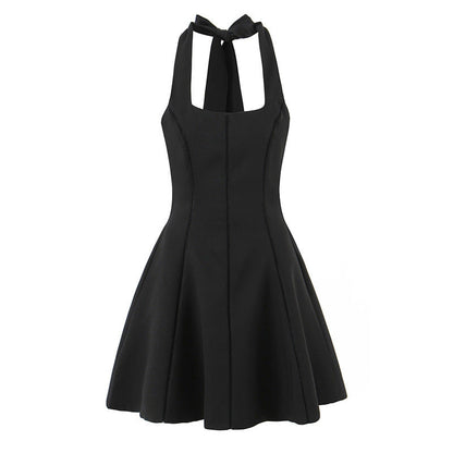 Versatile Solid Color Halter Mini Dress