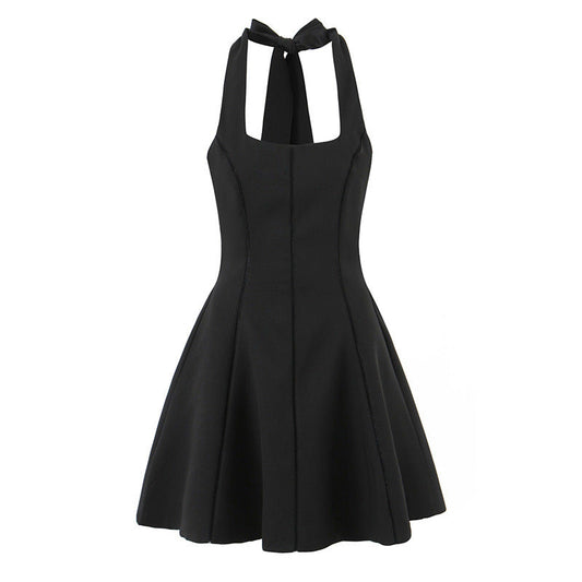 Versatile Solid Color Halter Mini Dress