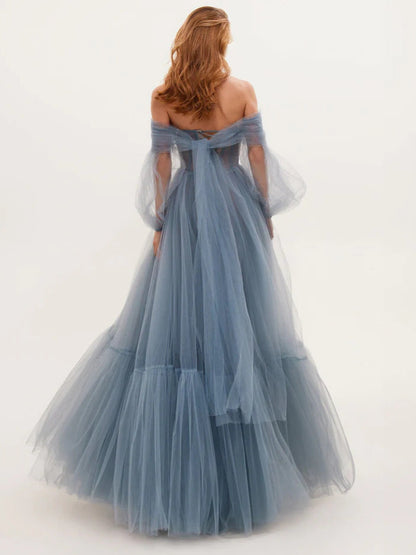 Elegant Off-The-Shoulder Mesh Long Sleeve Wedding Dress