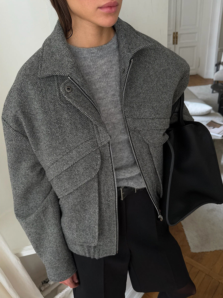 Trendy Houndstooth Zip-Up Jacket