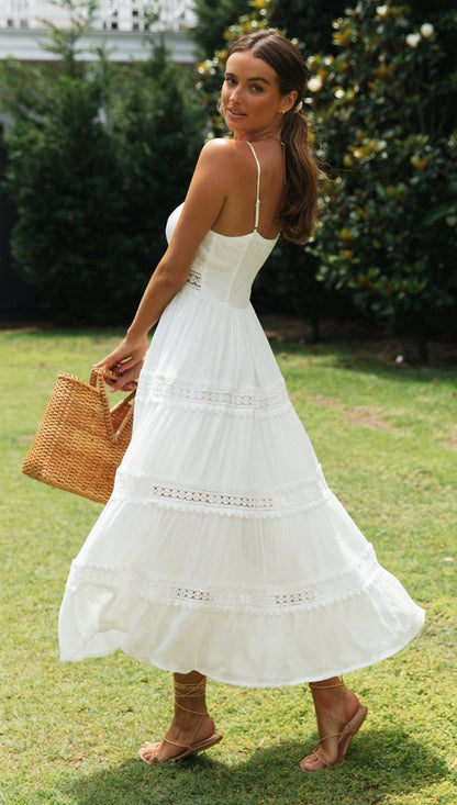 Women'S Bohemian Suspender Dress With Lace Panels For Large Dress