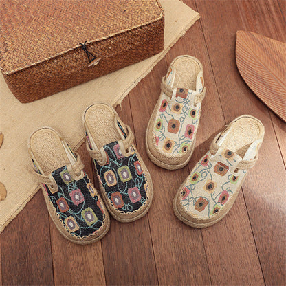 Cloth Shoes Linen Big Head Slippers Flat Heels Cotton Low Top Women'S Slippers Shoes