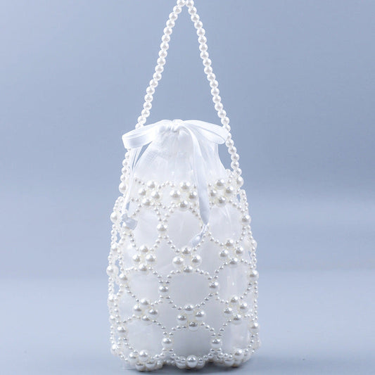 Hollow Solid Color Beads Handbag