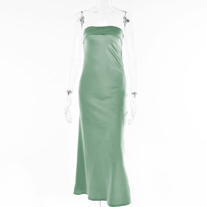 Banquet Evening Dress Drape Hot Girl Dress New Solid Color Backless Waist Long Skirt