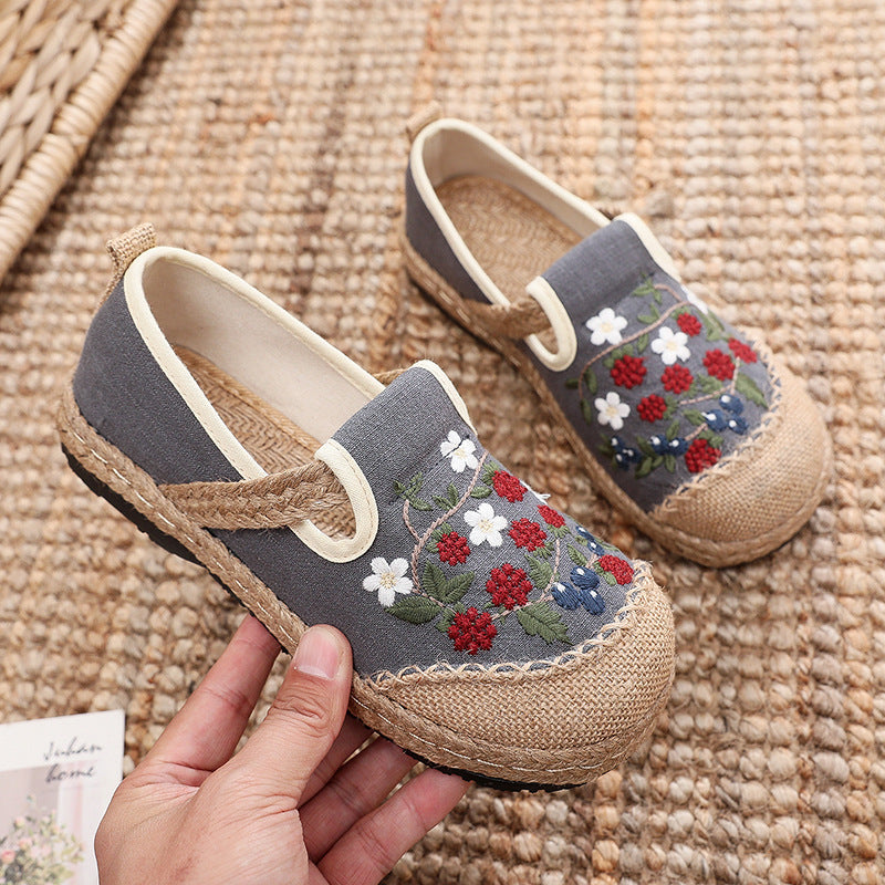 Shallow-Cut Cloth Shoes Custom-Made One-Pedal Ethnic Embroidered Shoes Light Breathable Sweat-Absorbent Cloth Shoes.