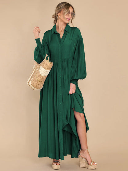 Autumn And Winter New Product Long Solid Color Dress Button Long Dress Loose Oversized Swing Skirt