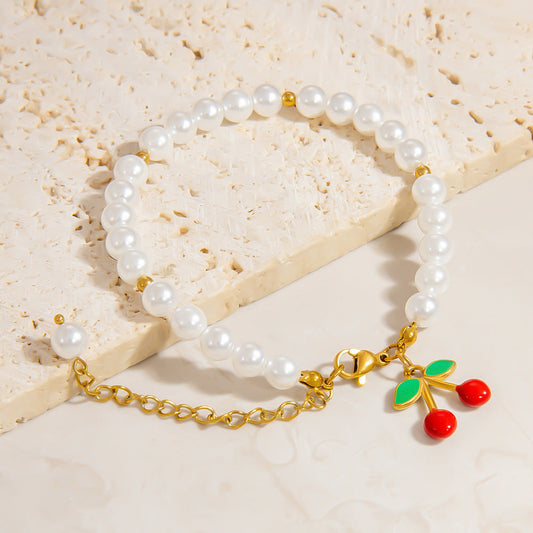 Charming Fruit Pendant Stainless Steel Bracelet Stylish Women's Jewelry