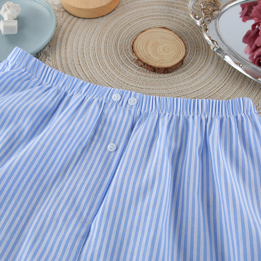 Striped Loose Shirt Shorts Loungewear Set