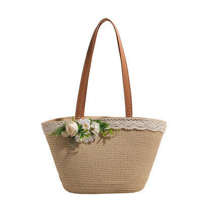 Women's Floral-Sunshine Shoulder Bag Trendy Straw Tote