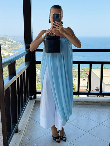 Stylish Tulip Maxi Skirt Elegant Casual Polyester High Slit Skirt