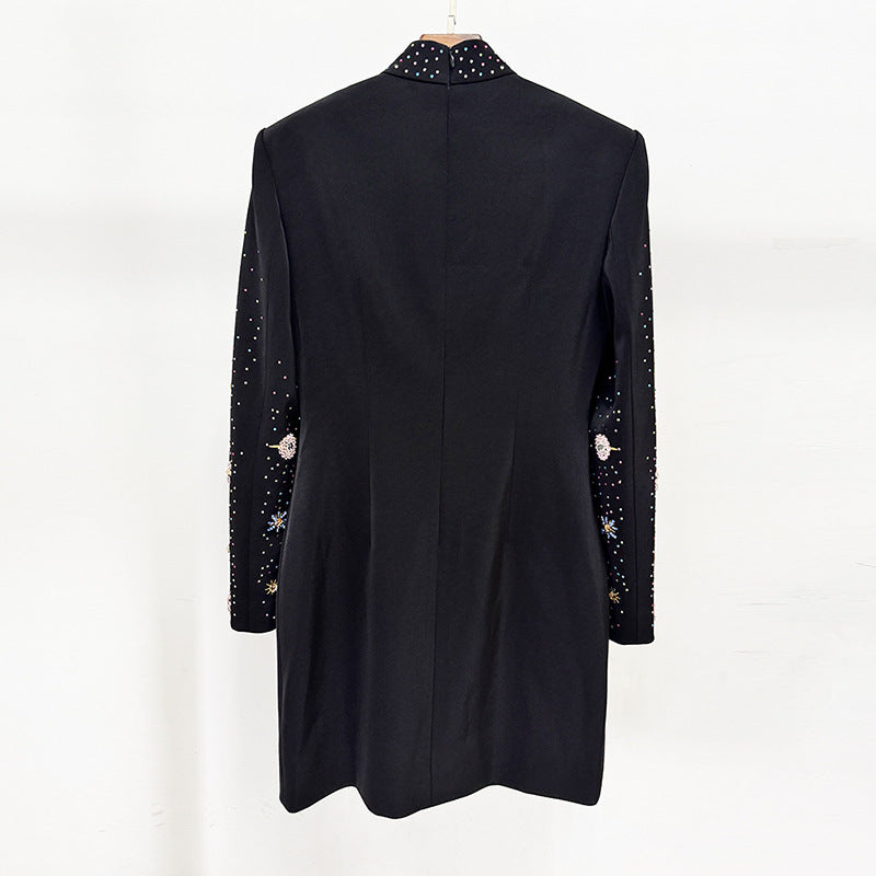 Stylish Black Bodycon Dress With Rhinestones For Parties
