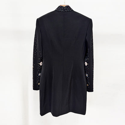 Stylish Black Bodycon Dress With Rhinestones For Parties