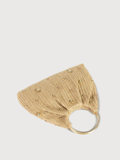 Straw Metal Handle Tote Handbag